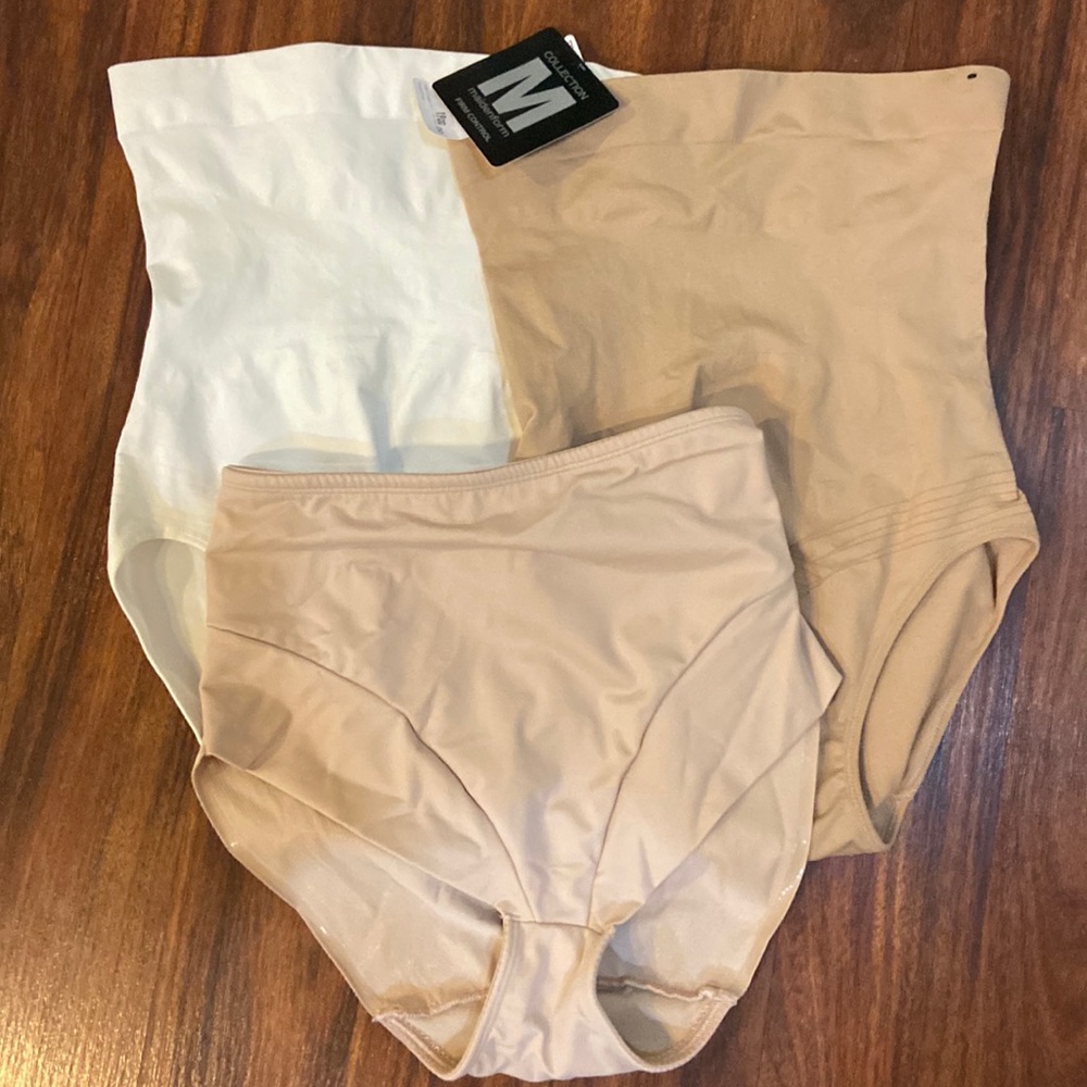 3 firm control panties never worn.  2 beige and one cream.  One still has tags